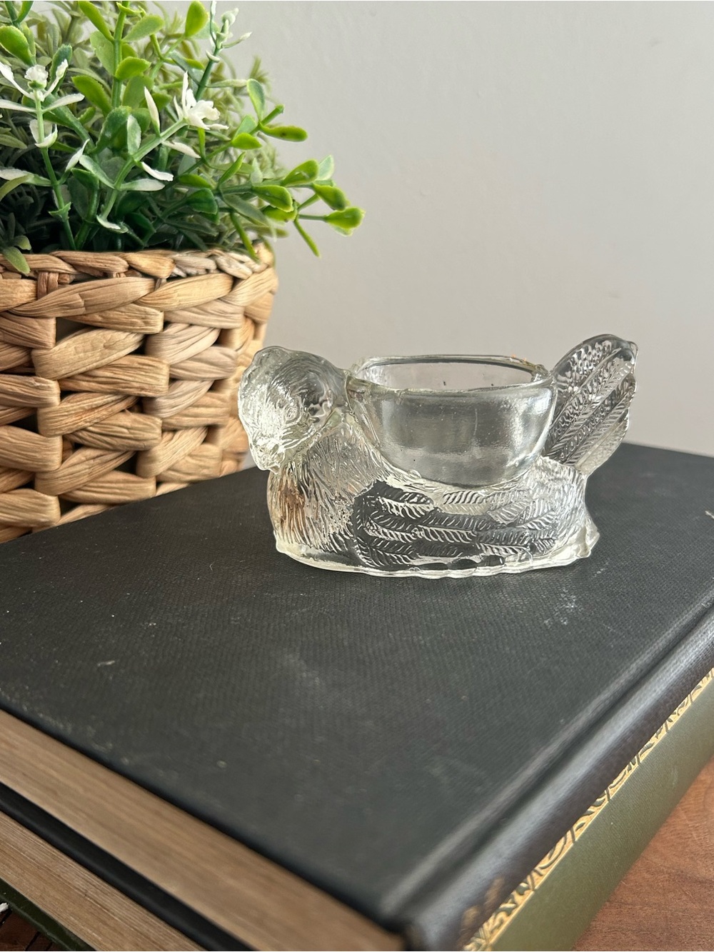 Vintage Clear Pressed Glass Hen chicken on Nest Egg Cup Farmhouse